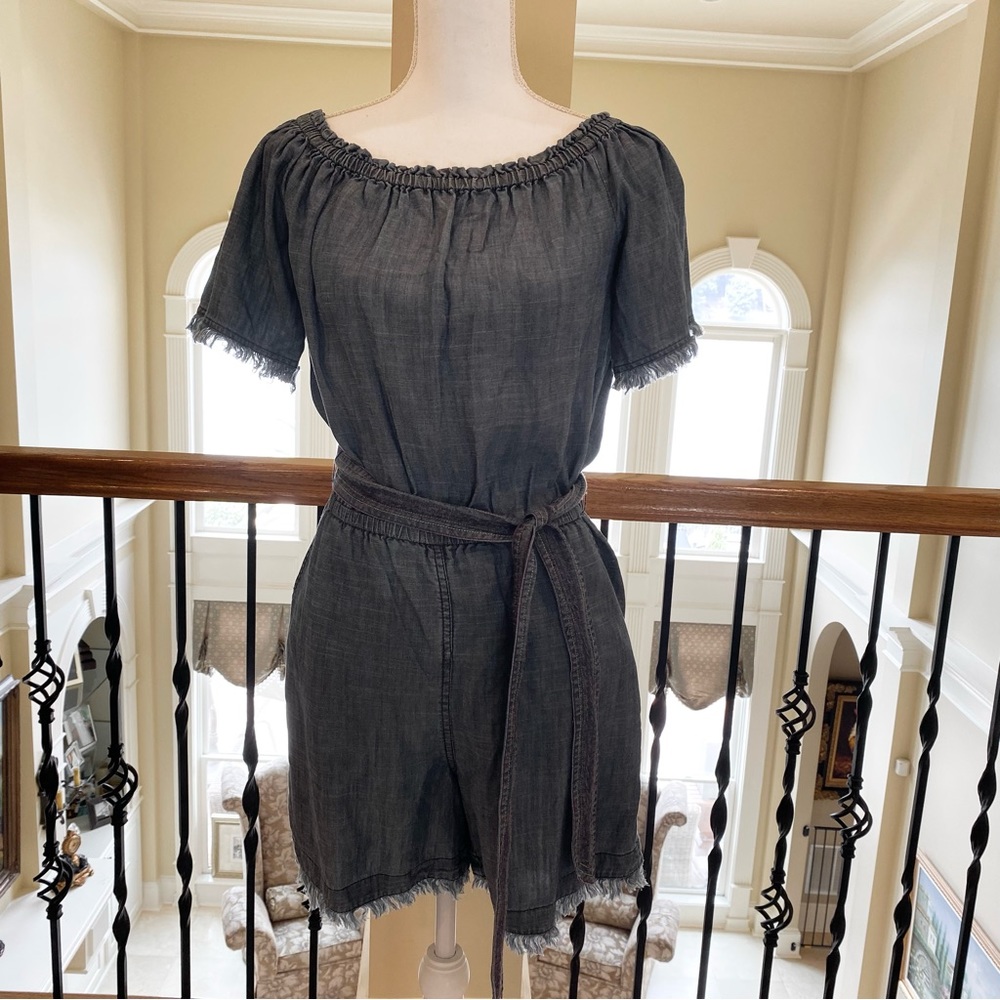 NWT Trina Turk, Belted Chambray-Linen Romper